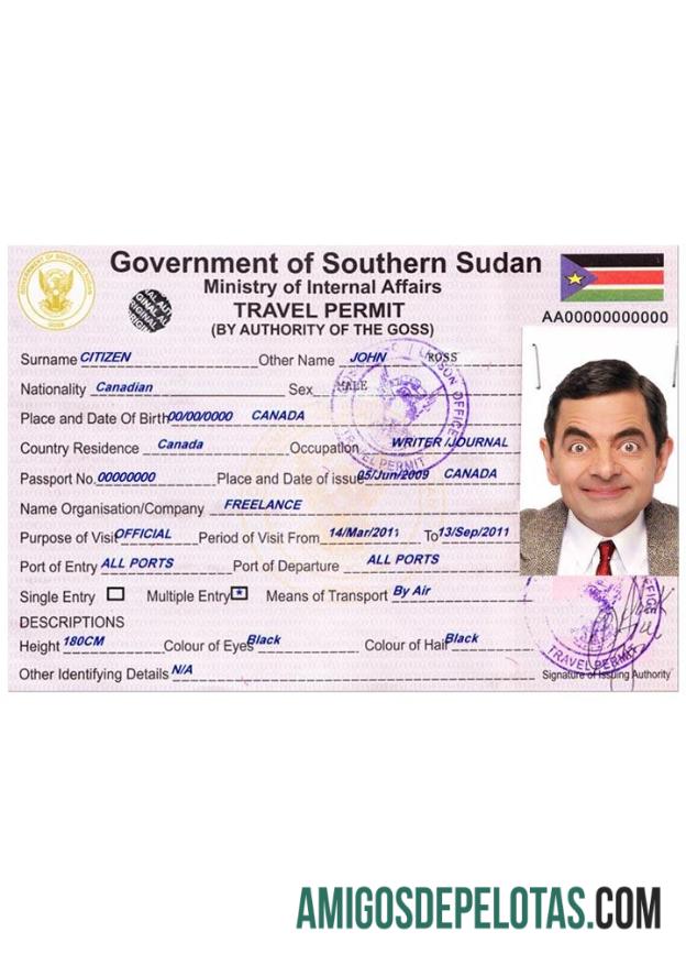 Autorização de viagem para o SUDÃO DO SUL amostra